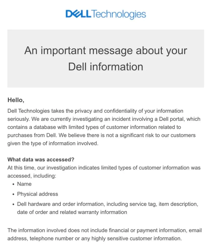 Dell Email to Customers